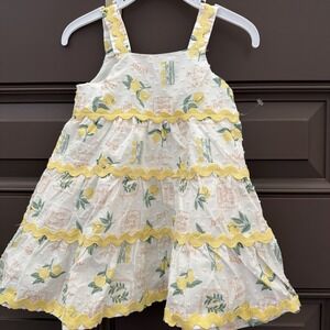 RZ Baby Rachel Zoe Lemon Yellow Green Leaf Dress  12‎ M Sundress Girls Summer
